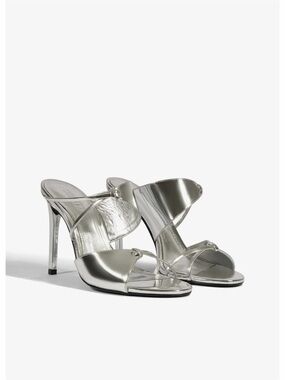 SCHUTZ Silver Metallic Stiletto Slide Sandals